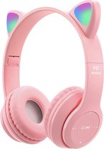 Kinderhoofdtelefoon - Draadloze koptelefoon - Bluetooth - LED kleurrijke verlichting - Roze - katten oortjes - Cadeau tip