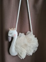 Kindertas Zwaan - Princessentasje - Peuter tas - Tasje witte Flamingo - Cadeau kind - Tasje Zwaan met glitters