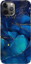 Apple iPhone 12 Pro Max - Hard Case - Deluxe - Fully Printed - Marmer - Blauw - Goud