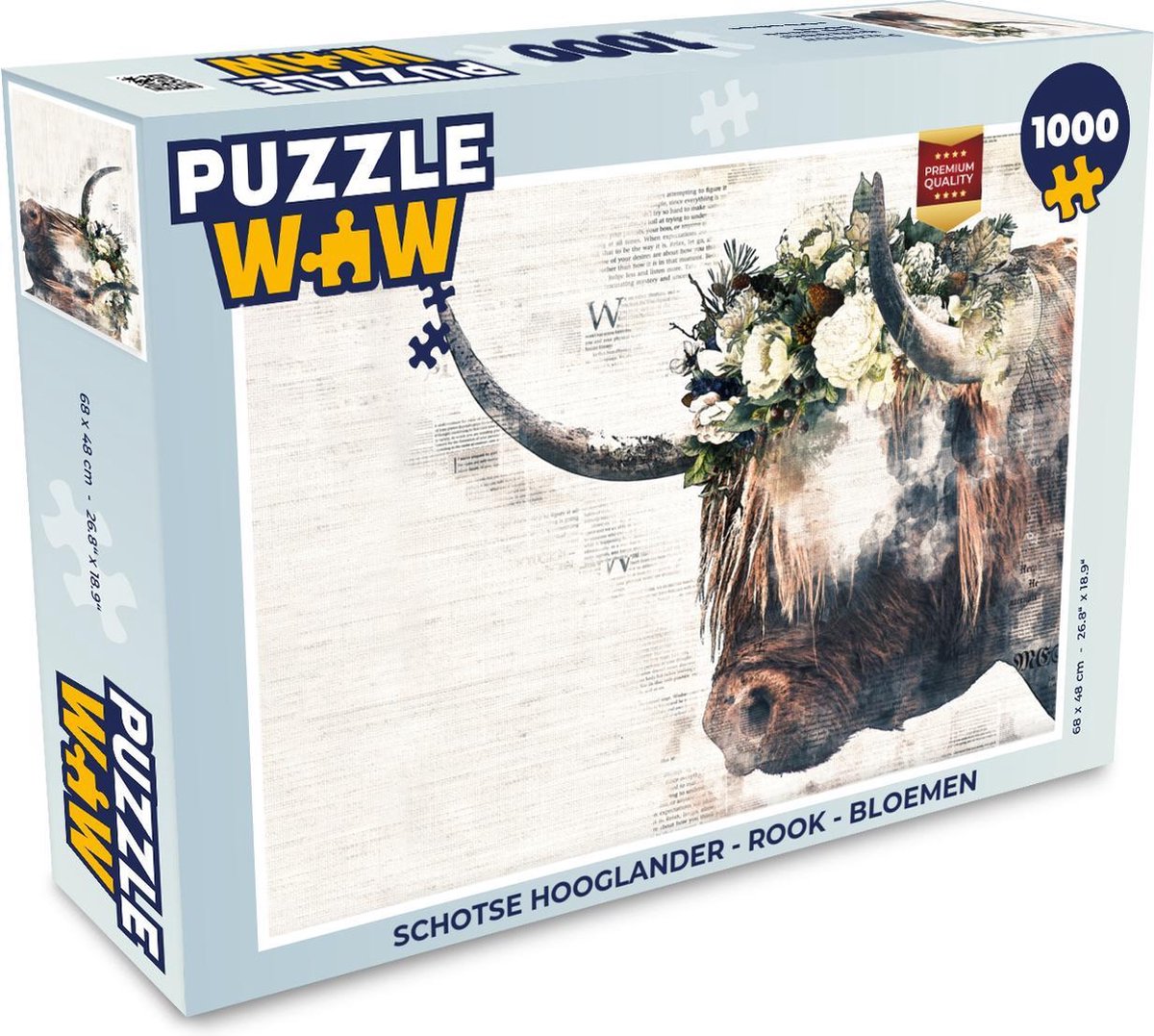 Afbeelding van product PuzzleWow  Puzzel Schotse hooglander - Rook - Bloemen - Legpuzzel - Puzzel 1000 stukjes volwassenen