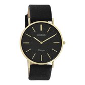 OOZOO Vintage series - Gouden horloge met zwarte leren band - C20164 - Ø40