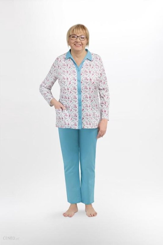 Martel- Elzbieta dames pyjama-lange mouwen - blauw- 100 % katoen M