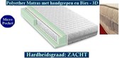 2-Persoons Matras -POCKET Polyether SG30 7 ZONE 21 CM - 3D - Met handgrepen en Biez  - Zacht ligcomfort - 160x200/21