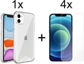 iPhone 12 Mini hoesje Hardcase siliconen case transparant apple hoesjes back cover hoes Extra Stevig - 4x iPhone 12 Mini Screenprotector