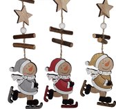 Wurm | Houten Kersthanger Sneeuwpop op schaatsen| kerstdecoratie | Handgemaakt | 31x6.3x 0.5 cm | Goud - Rood en  Zilverkleur | set van 3