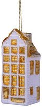Ornament glass white matt/gold canal house clockgable H9cm