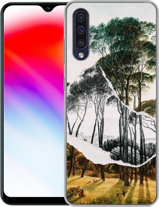 Coque Samsung Galaxy A30s - Pins parasols paysage italien - Art - Hendrik Voogd - Peinture - Zwart et blanc - Maîtres anciens - Coque de téléphone en Siliconen