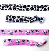 Set met 4 elastische armbanden c.q. haarelastieken Dogs - hond - armband - haarelastiek - bulldog - huisdier