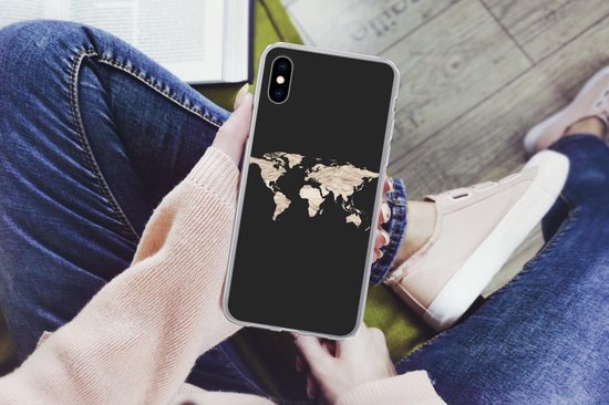 Coque iPhone Xs - Carte du Wereldkaart - Foin - Marron - Coque de téléphone en Siliconen