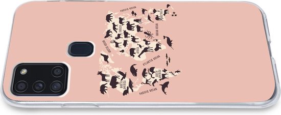 Coque Samsung Galaxy A21s - Carte du Wereldkaart - Animaux - Silhouette - Siliconen