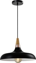 QUVIO Hanglamp retro - Lampen - Plafondlamp - Verlichting - Keukenverlichting - Lamp - Simplistisch laag design - E27 Fitting - Voor binnen - Met 1 lichtpunt - Aluminium - Hout - D 30 cm - Zwart en wit