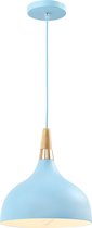 QUVIO Hanglamp retro - Lampen - Plafondlamp - Verlichting - Keukenverlichting - Lamp - Simplistisch hoog design - E27 Fitting - Voor binnen - Met 1 lichtpunt - Aluminium - Hout - D 30 cm - Blauw en wit
