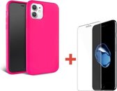 Tikawi Iphone 12 (6.1) Hoesje Roze Siliconen + Tikawi Gehard Glas [Soft Gel] [Hoge bescherming] [Anti-kras]