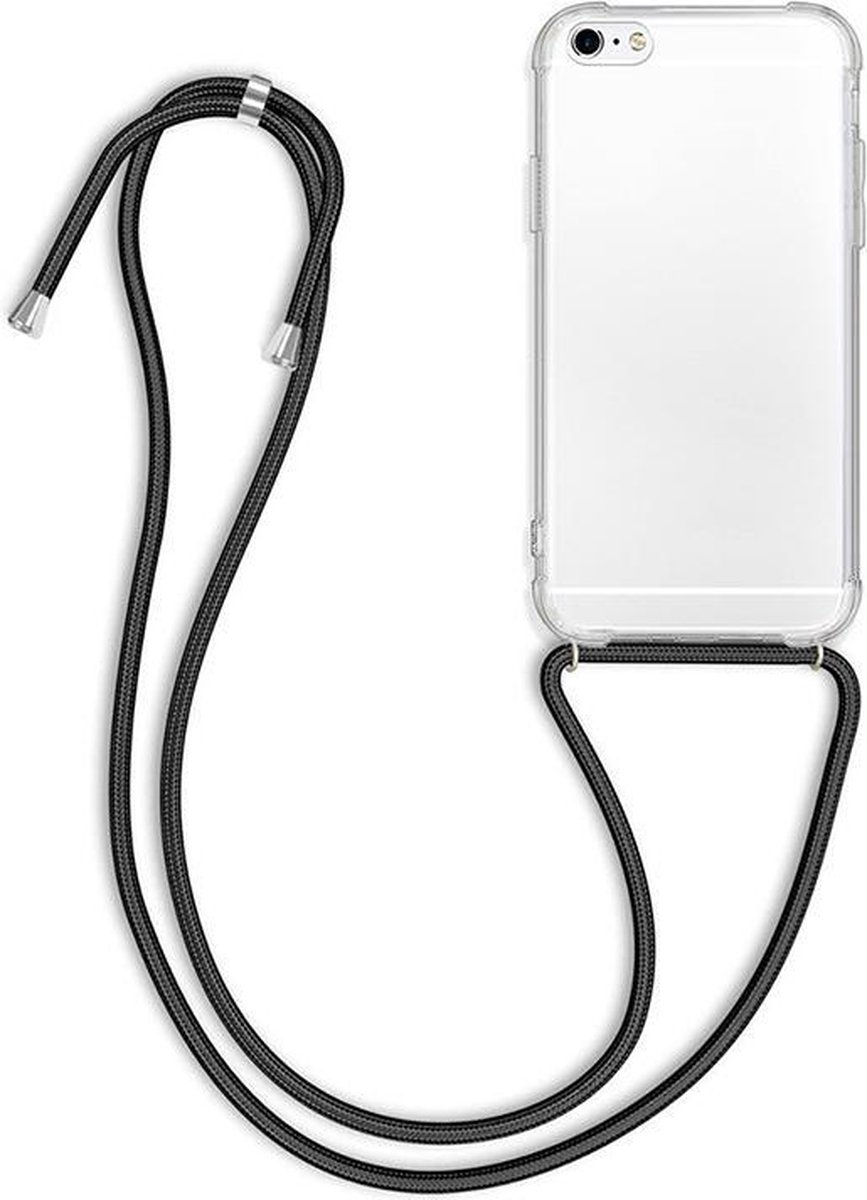 iPhone 6/6S Plus transparant TPU hoesje met koord - Koord - Zwart koord - Telehoesje - Goedkoop - Kwaliteit