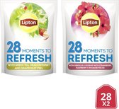 Lipton Thee Pouch 28 Moments to Refresh, groene thee, moerasspirea, grapefruitschil, hibiscus, rozenbottel, aardbei, framboos en rabarber - 2 x 28 zakjes - NL-BIO-01