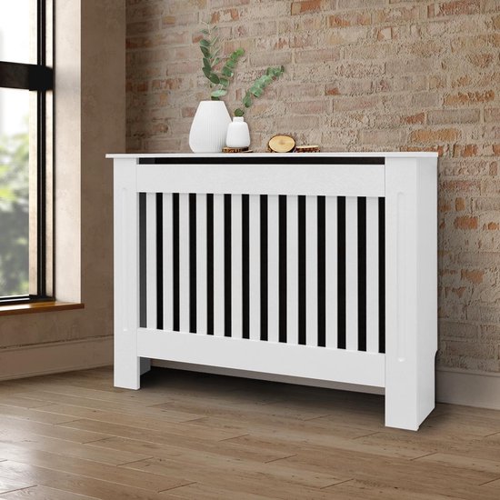 Cache radiateur style country blanc, 112x19x82 cm, en MDF laqué