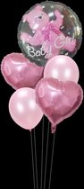 Geboorte girl - Roze Ballonnen, Hartje, Beer- Versiering Pakket meisje - Baby Decoratie - roze set Ballonnen| Babyshower - Geboorte - Kraamfeest - Party - Decoratie