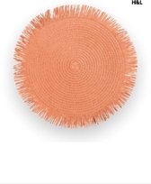 H&L placemat - rond - franjes - terracotta - 38 cm - woondecoratie