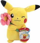 Pikachu met Roze Bloem 25 cm Pluche Pokémon knuffel | Valentijnsdag Limited Edition | Pokemon Valentijn Plush Speelgoed Valentine | Bekend van de Pokemon Kaarten booster Box tin ve