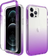iPhone 13 Pro Max Full Body Hoesje - 2-delig Back Cover Siliconen Case TPU Schokbestendig - Apple iPhone 13 Pro Max – Transparant / Paars