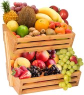 Fruitmand  – 2 laags – Hout – Aardappelbak - Aanrecht organiser - Fruitkistje - Fruitschaal – Fruitmand -Schaal decoratie - voor fruit / groente / snacks / brood