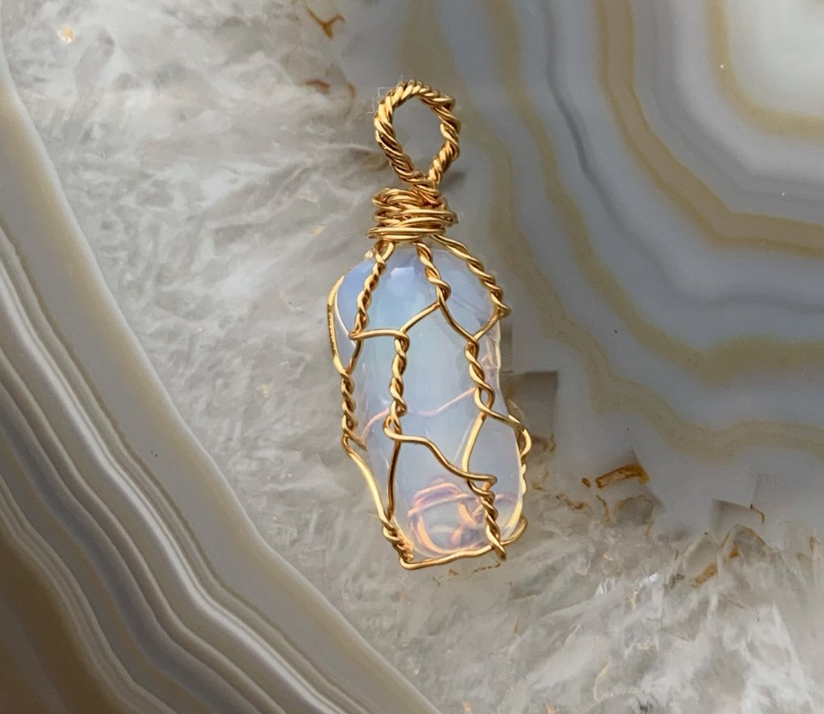Edelsteen Hanger - Mini - Handgemaakt - Opaliet - Opalite - Goud - Gold - Crystal necklace