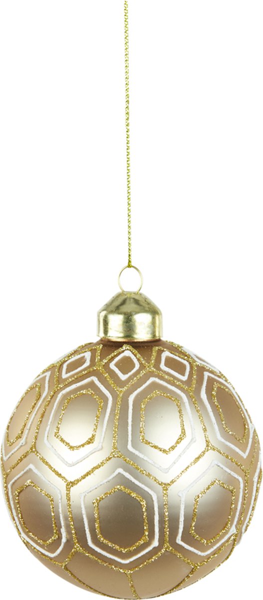 Set van 6 kerstballen - Goud Goud/glitter wit - 8 x 8 cm