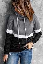 Hoodie Trui Dames - Colorblock Zwart - Maat XL