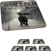 Onderzetters voor glazen - Don't pet I might bite - Hond - Quotes - Spreuken - 10x10 cm - Glasonderzetters - 6 stuks