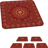 Onderzetters voor glazen - Perzisch Tapijt - Patronen - Mandala - Rood - 10x10 cm - Glasonderzetters - 6 stuks