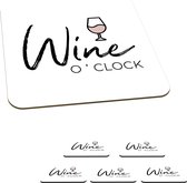 Onderzetters voor glazen - Wijn - Spreuken - Wine o'clock - 10x10 cm - Glasonderzetters - 6 stuks