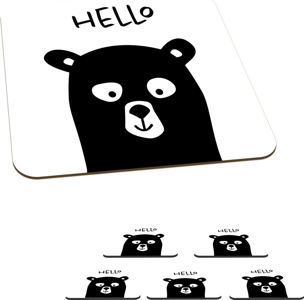 Onderzetters voor glazen - Hello - Beer - Quotes - Spreuken - 10x10 cm - Glasonderzetters - 6 stuks