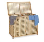 duo wasmand walnotenhout - met 2 waszakken - dubbel - 68 x 88 x 46 cm