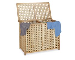 duo wasmand walnotenhout - met 2 waszakken - dubbel - 68 x 88 x 46 cm