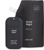 HAAN Hydrating Hand Sanitizer - Travel Spray 30ml + Recharge 90ml Wood Night Hand Savon - Désinfectant - Rechargeable