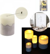 LED kaars cement | 10 x 8 cm | Design ledkaars met warm wit/geel licht | LED-kaars batterijen verlichting bewegende vlam
