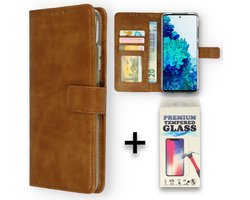 HB Hoesje Geschikt voor Oppo Reno 6 5G Bruin & Glazen Screenprotector - Portemonnee Book Case - Kaarthouder & Magneetlipje