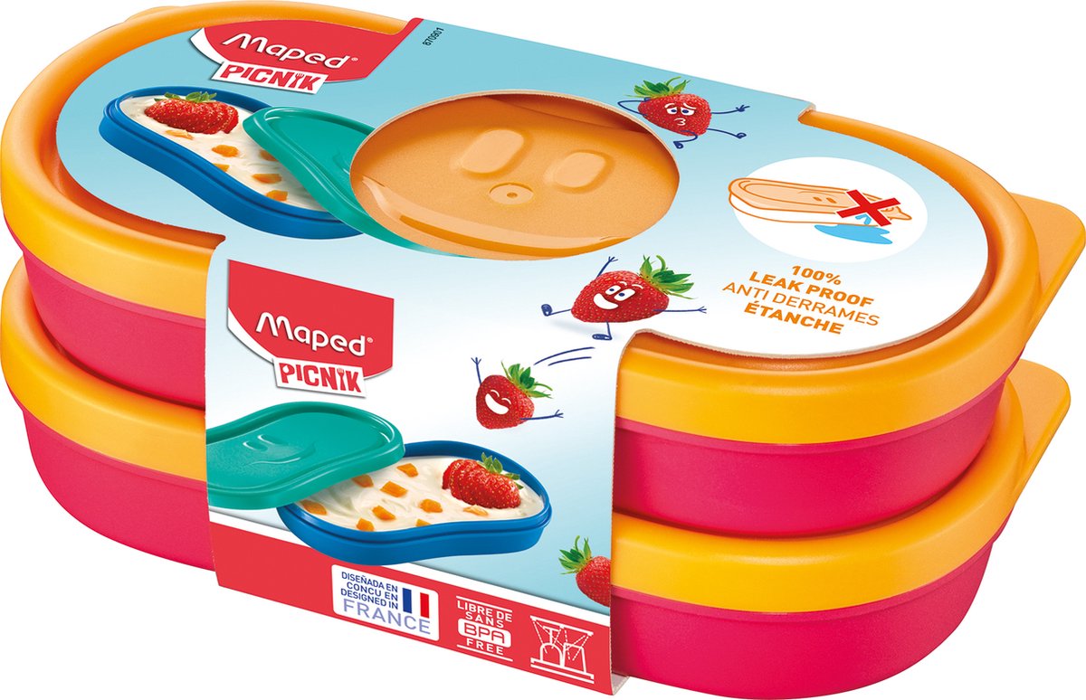 Maped M870901, Doos, Rechthoekig, 0,15 l, Oranje, Rood, ABS kunststof, Polypropyleen (PP), Silicone, 2 stuk(s)