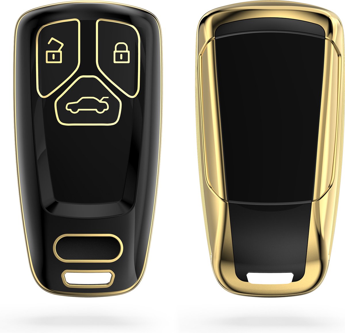 kwmobile autosleutel hoesje compatibel met Audi 3-knops Smartkey autosleutel (alleen Keyless Go) - autosleutel behuizing in zwart / goud
