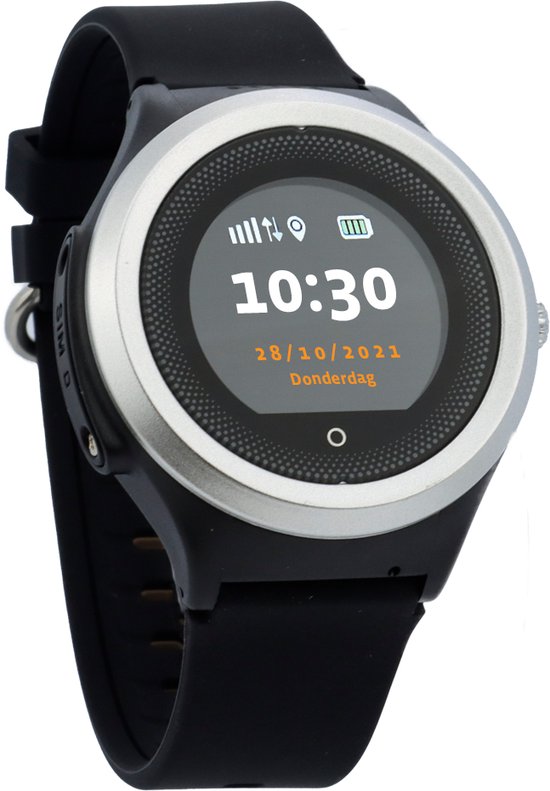 LifeWatcher Active Zwart/Zilver - GPS horloge voor actieve senioren - WDTM gecertificeerd  - met EUR 15 tegoed
