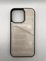 Hoogwaardige Slangenprint Back Cover met pasjes vakje - geschikt voor iPhone 13 Pro - Beige