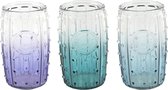 Drinkbeker - 3 stuks - Glas - Blauw / Groen / Paars - 300ml