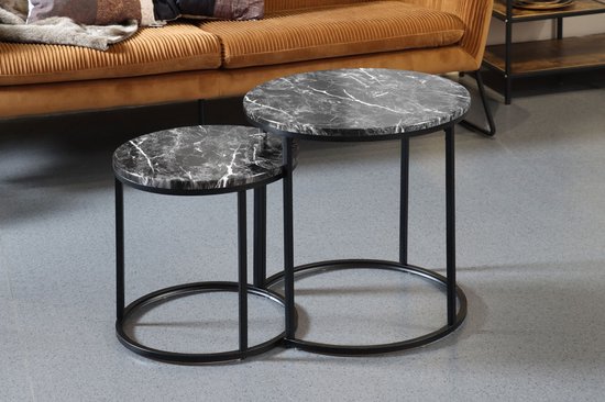 Sluier draadloos vorm Ronde salontafel set XL zwart Ø 50 x 52 cm hoog / Ø 40 x 42 cm hoog Marmer  Look zwart... | bol.com