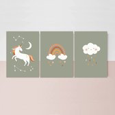 by Daisy - drieluik wandbord 35x50cm (afmeting per stuk, 3 stuks totaal) - babykamer | kinderkamer | speelkamer wanddecoratie - groen