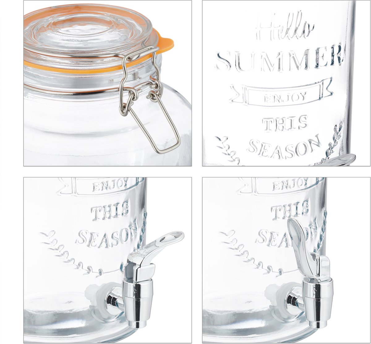 Glazen drank dispenser/limonadetap met kraantje 4 liter | Fun en Feest
