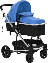 2-in-1 kinderwagen/reiswieg aluminium blauw en zwart