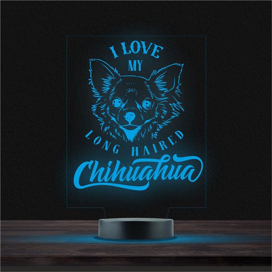 Led Lamp Met Gravering - RGB 7 Kleuren - I Love My Long Haired Chihuahua
