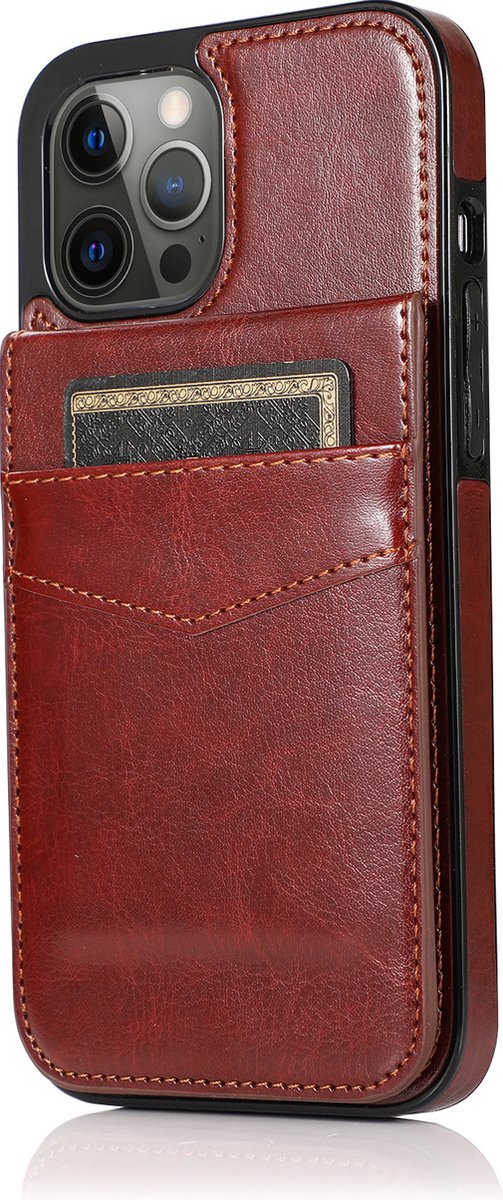 Hoesje geschikt voor iPhone SE 2020 - Backcover - Pasjeshouder - Portemonnee - Kunstleer - Bruin
