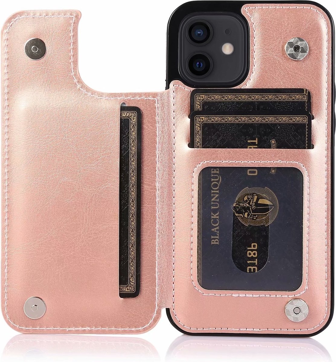 Hoesje geschikt voor iPhone 8 - Backcover - Pasjeshouder - Portemonnee - Kunstleer - Rose Goud