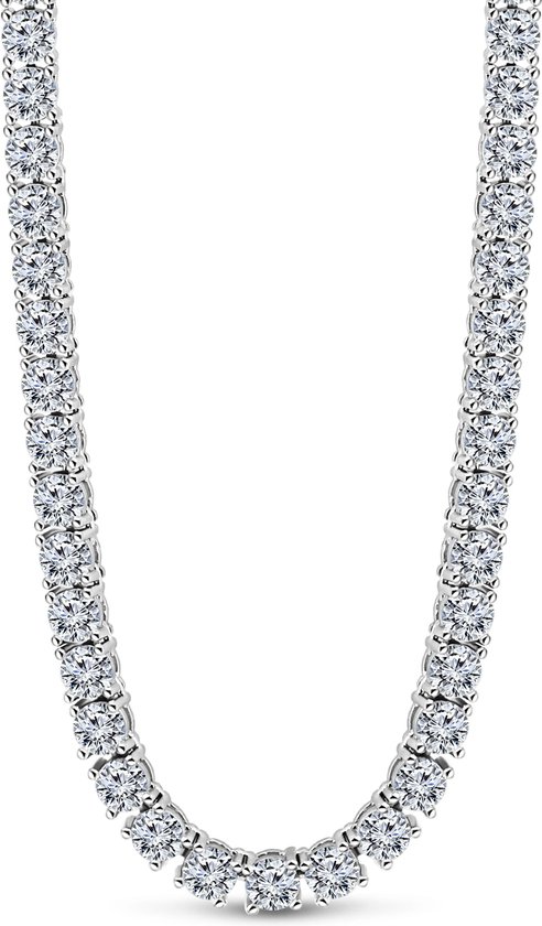 Juwelier Emo - Collier Tennis Argent Premium - Pierres Zircon Rondes 5 MM - Longueur 45 CM